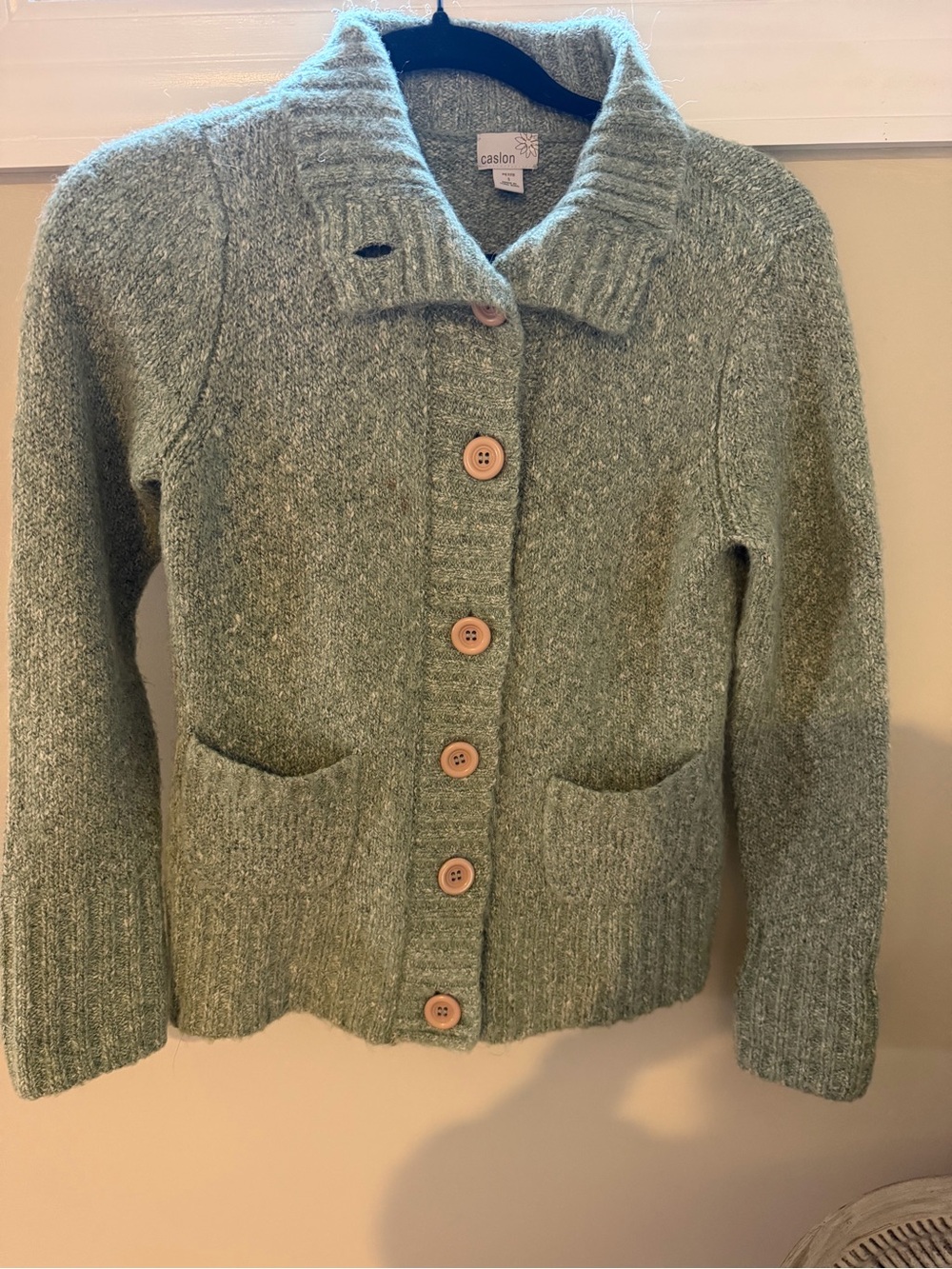 Caslon Sage Green Button-Front Knit Cardigan